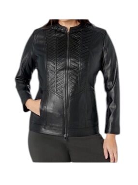 NWT EVANS Women's Black Faux PU Leather Biker Jacket sz12 Moto Goth has stretch